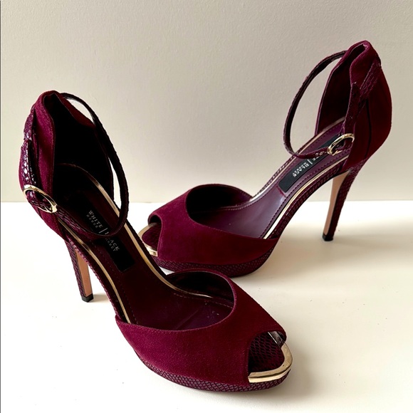 White House Black Market Shoes - WHBM Burgundy Peep-Toe Heels